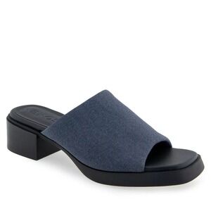 Aerosoles Denise Platform Slides Shoes Comfort Stretch Fabric Upper Blue Sz 7